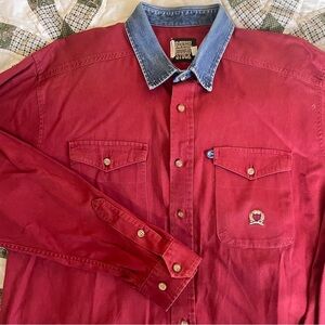 VTG 90s Panhandle Slim Red Shirt with Denim Accents Size XL